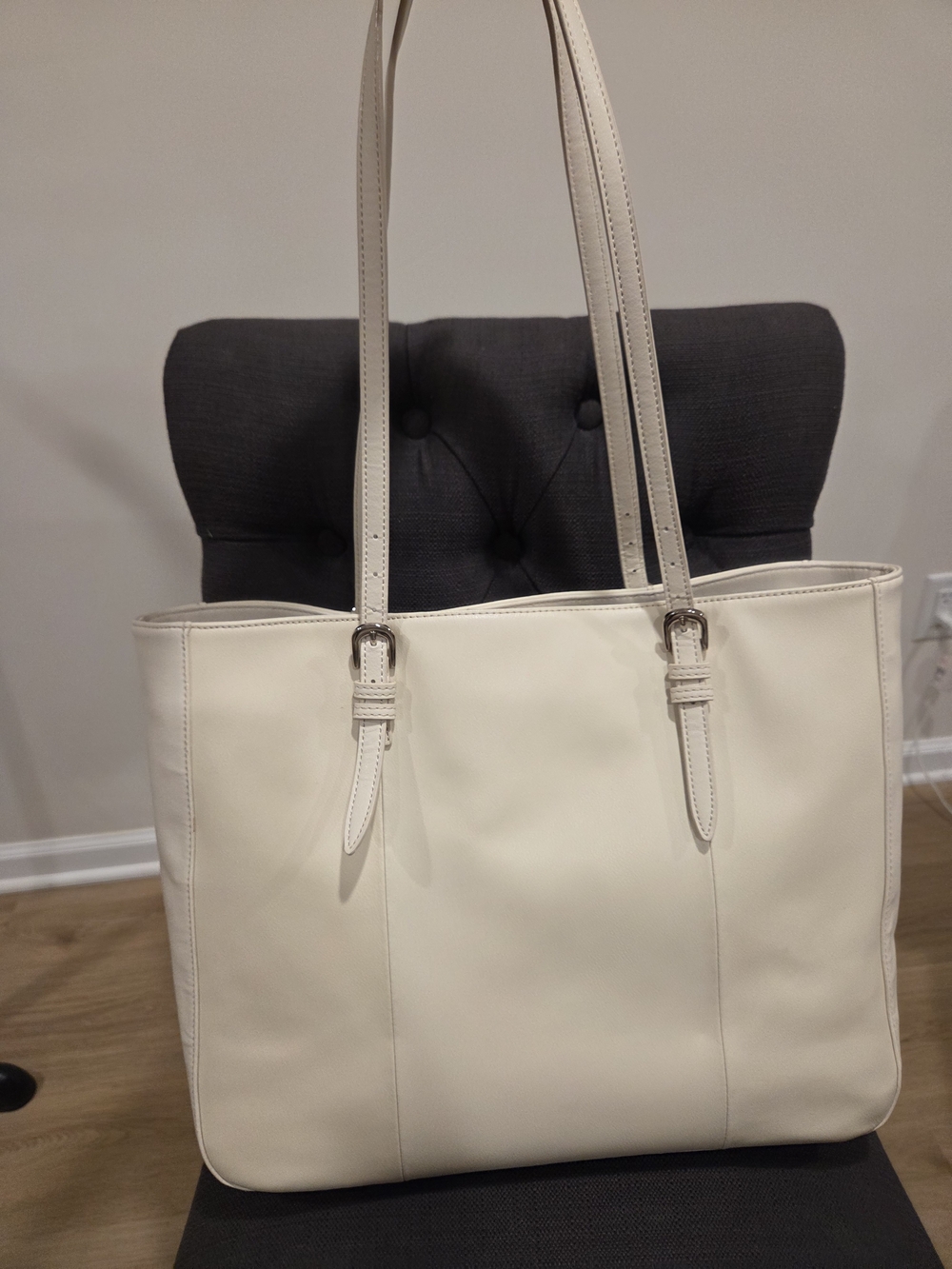 Wilsons Leather Tote Bag Women OS Cream Ivory Classic Work Shoulder Carryall
